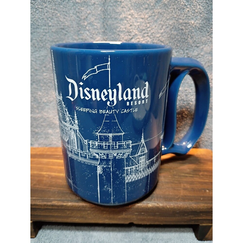 Disneyland Resort Sleeping Beauty Castle Blueprint "D" Handle Mug Rare Disney
